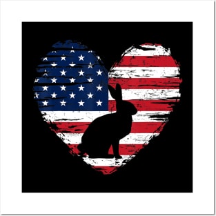 Rabbit American Flag Heart 4th of July USA Patriotic Pride Posters and Art